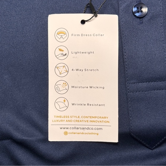 Collars & Co. Performance Firm Dress Collar Polo Shirt Men’s Small Navy NEW - Picture 3 of 6